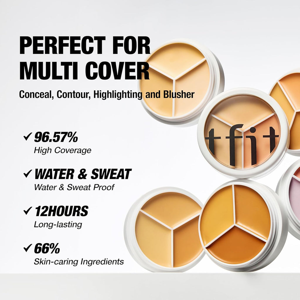 3 in1 Concealer Palette Cream Foundation full Coverage Cover Acne Spots Dark Circles Shading Highlighter Face Makeup Cometics