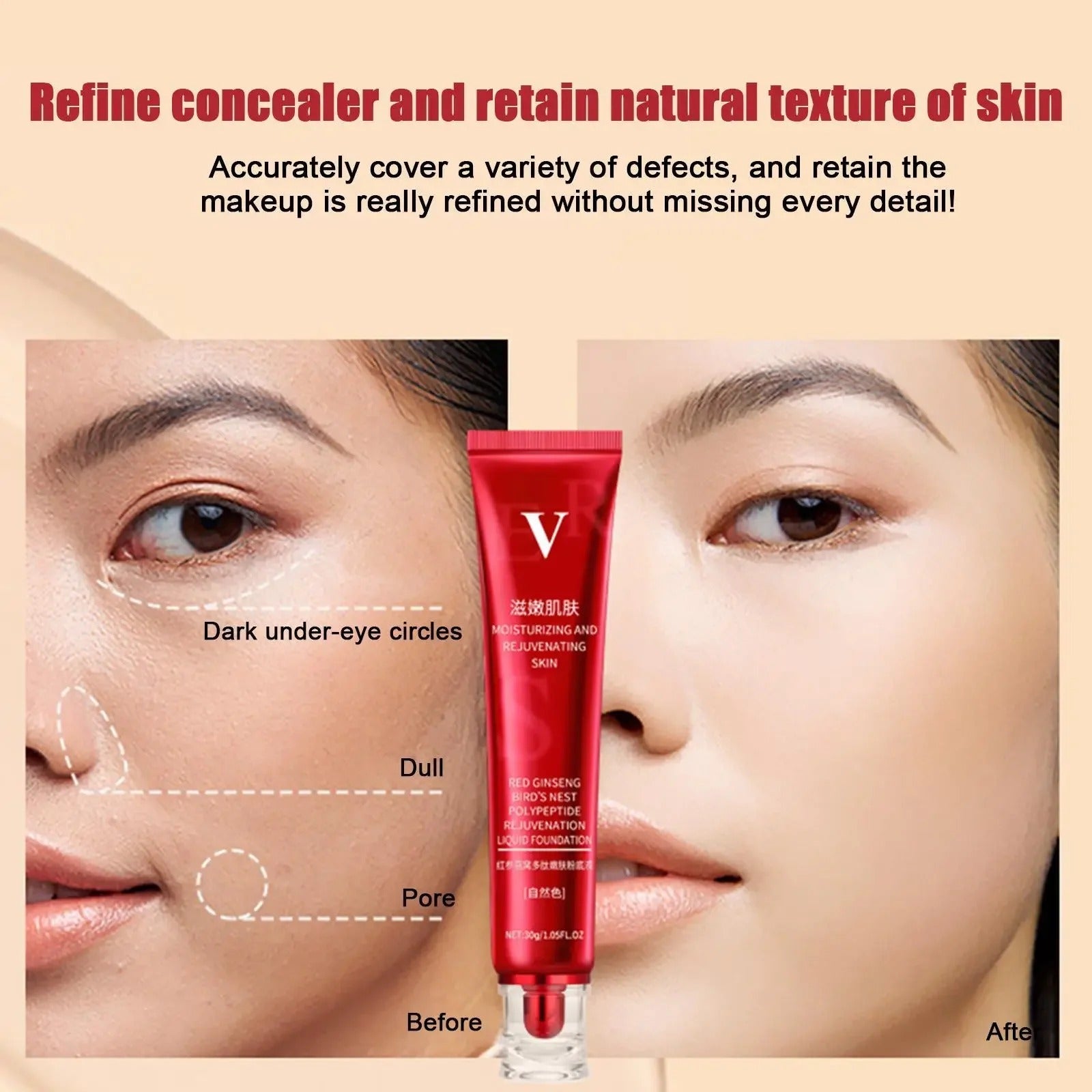 FV Foundation Liquid Ginseng Bird's Nest Polypeptide Concealer Skin Nourishing BB Cream Makeup Cosmetics