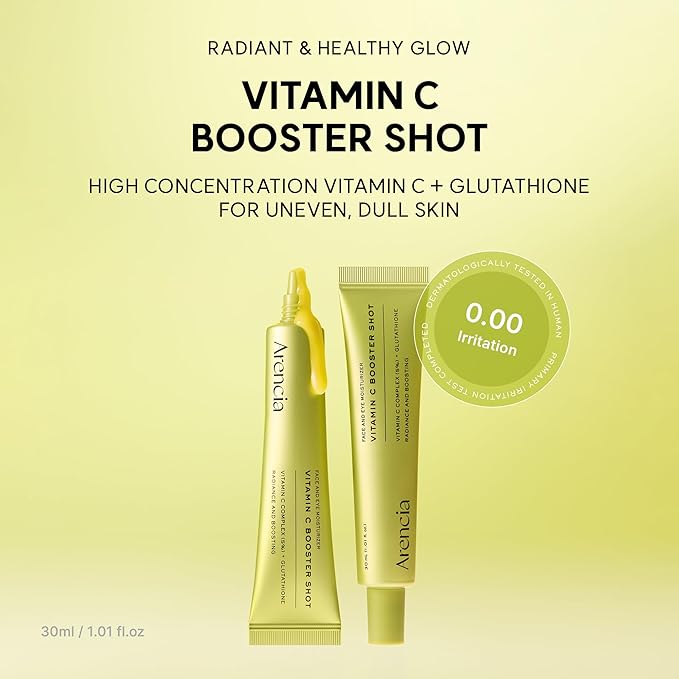 Arencia Vitamin C Booster Shot Serum with Glutathione, Niacinamide and Vitamin E for Dark Spot Care, Fine Lines & Wrinkles, Glass Skin, Korean Skincare 30ml/1.01 fl.oz